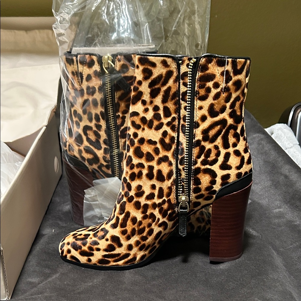 Leopard Print Block Heel Ankle Boots - Women